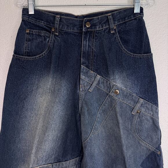 Rocawear Jeans Womens 27 Patchwork Denim Carpenter Baggy Hip Hop Y2K Boys 18? - Picture 4 of 16